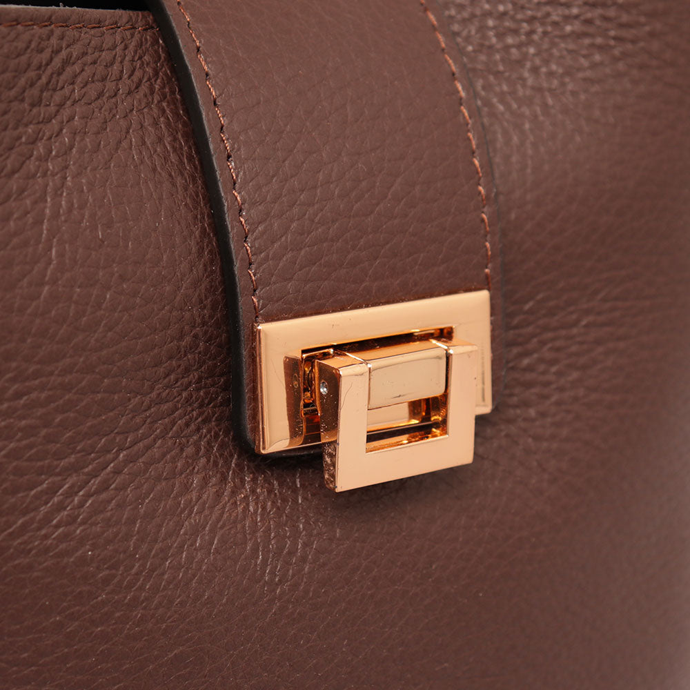 Borsa Secchiello Piccola VIAVERDI in Pelle Testa di Moro Made in Italy linea Volterra