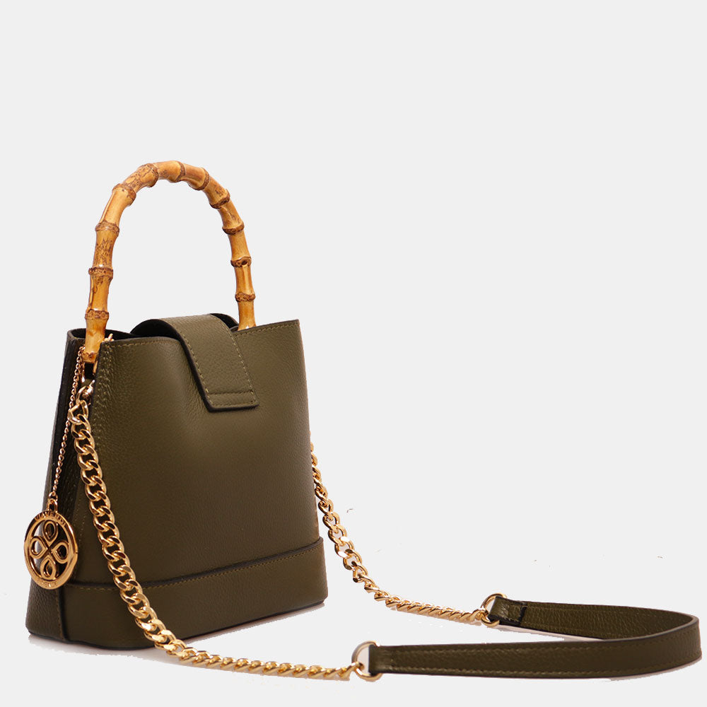 Borsa Secchiello Piccola VIAVERDI in Pelle Verde Made in Italy linea Volterra