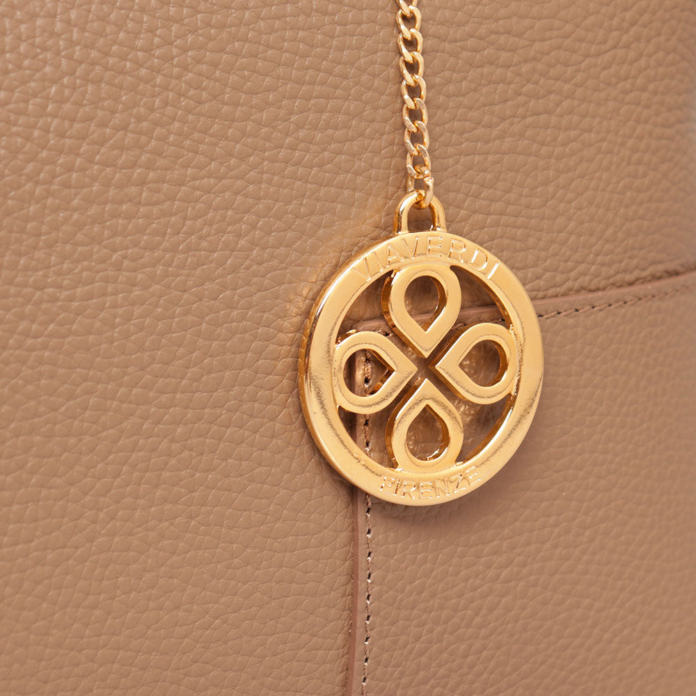 Borsa Grande VIAVERDI in Pelle Taupe Made in Italy linea Volterra