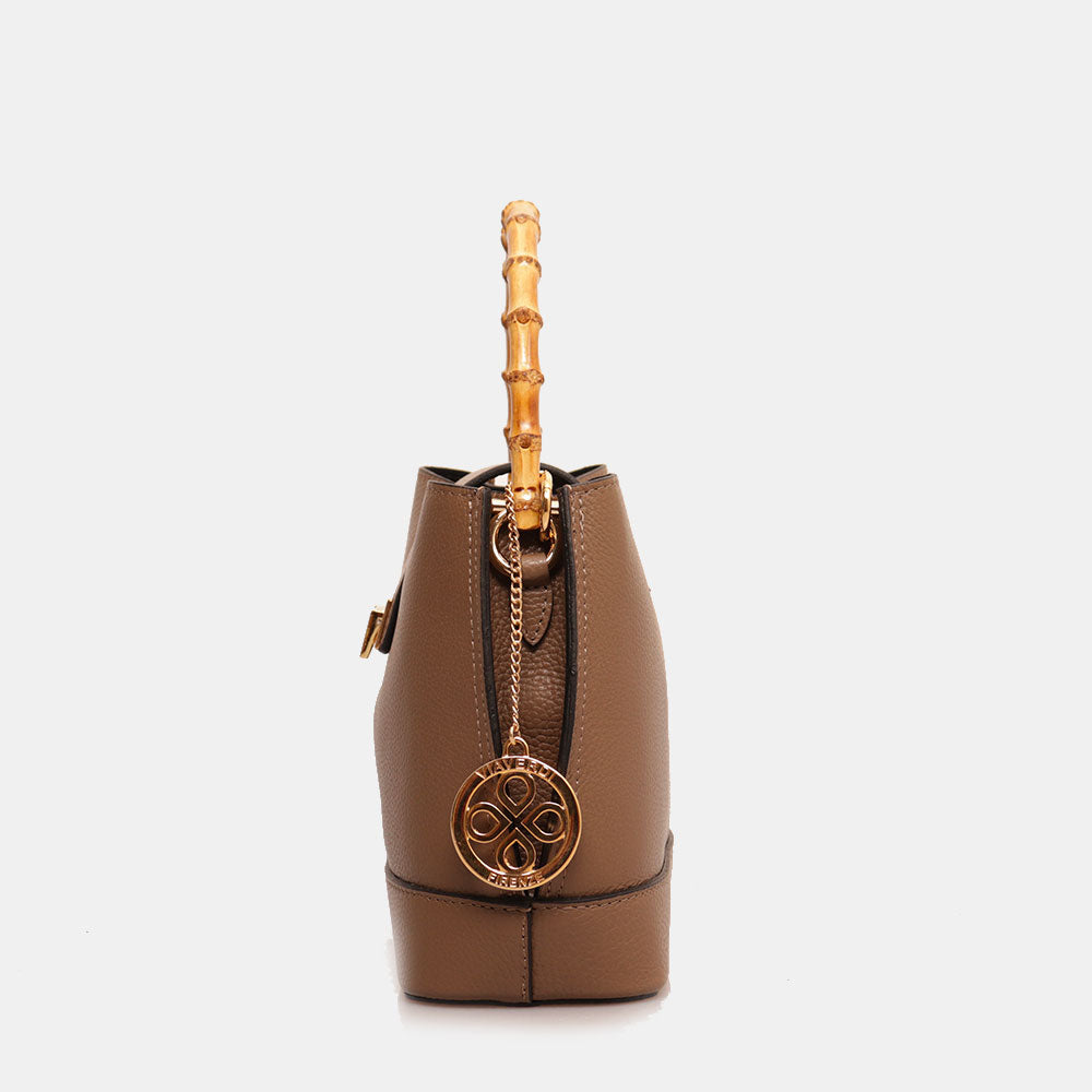Borsa Secchiello Piccola VIAVERDI in Pelle Taupe Made in Italy linea Volterra