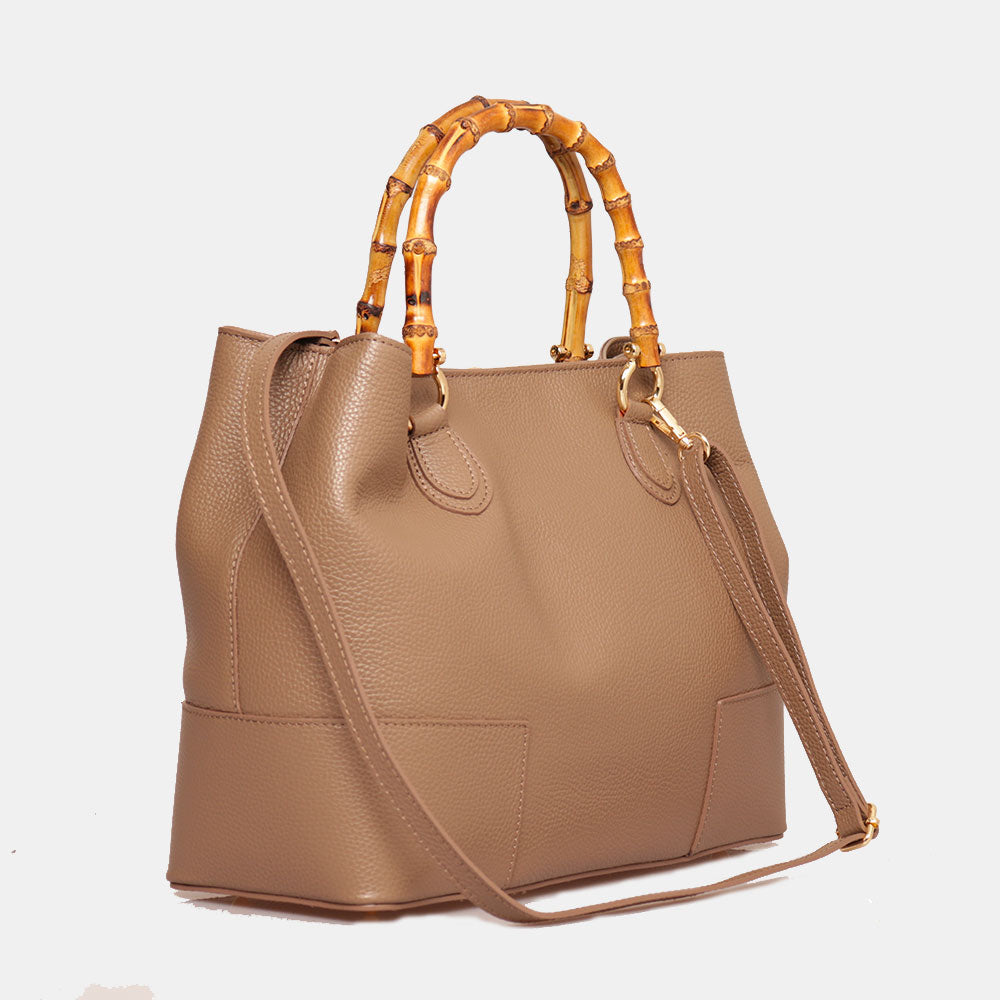 Borsa Grande VIAVERDI in Pelle Taupe Made in Italy linea Volterra