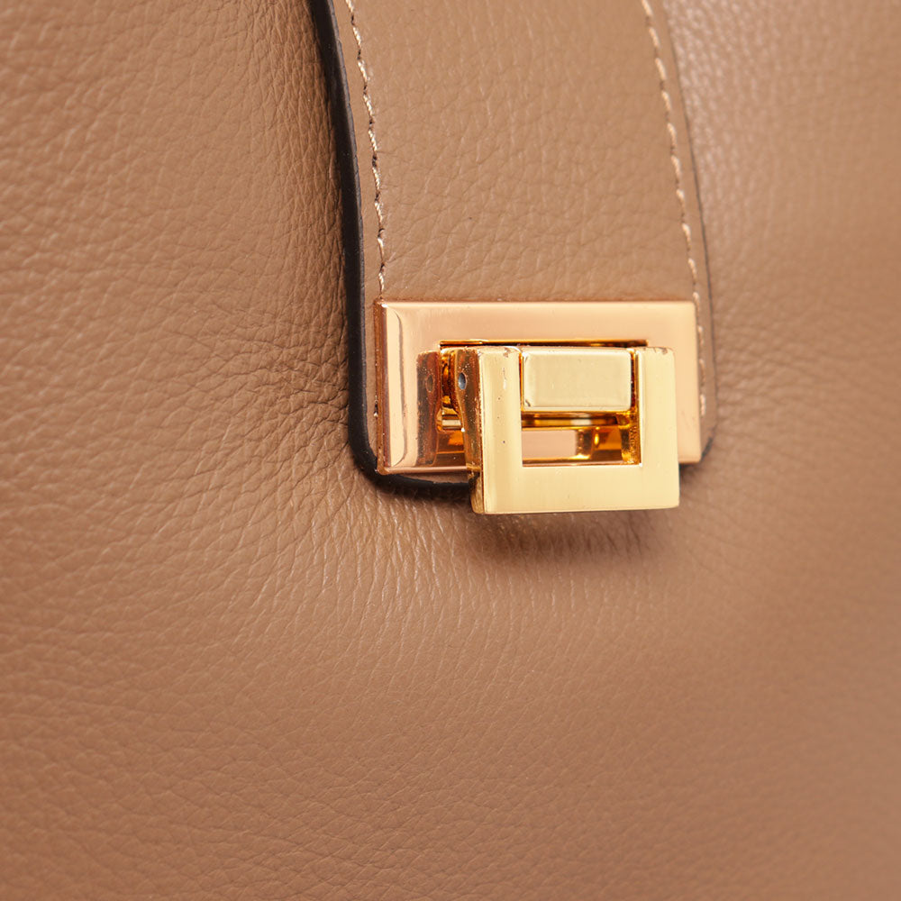 Borsa Secchiello Piccola VIAVERDI in Pelle Taupe Made in Italy linea Volterra