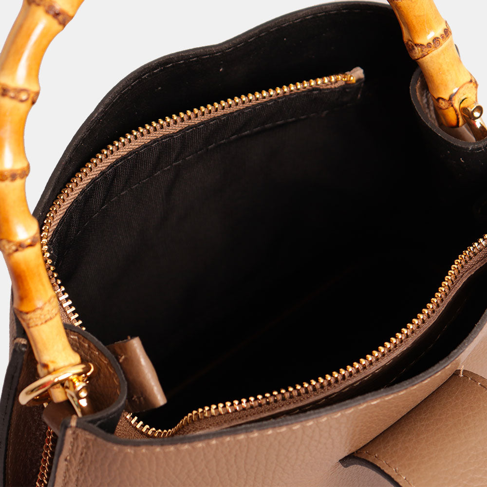 Borsa Secchiello Piccola VIAVERDI in Pelle Taupe Made in Italy linea Volterra