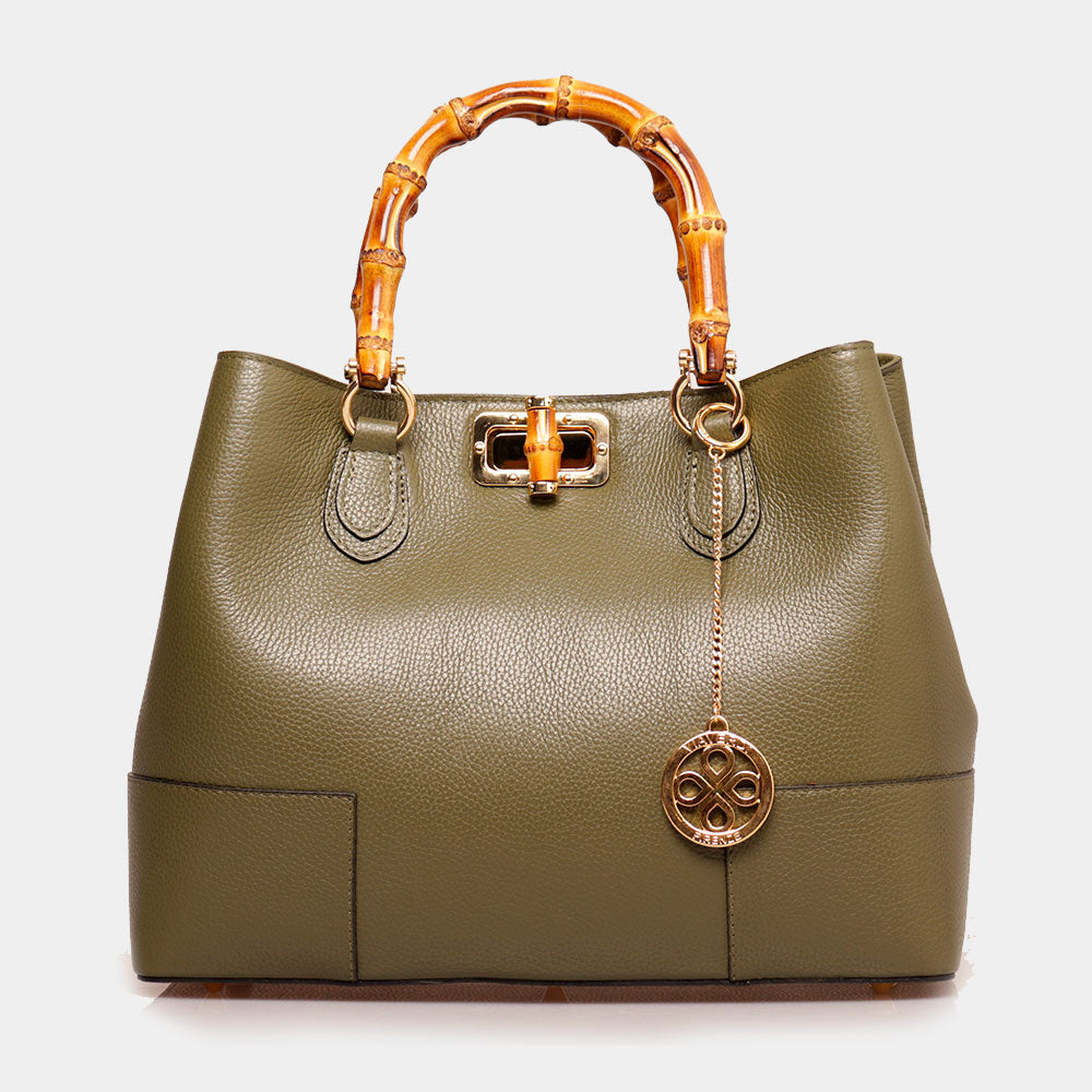 Borsa Grande VIAVERDI in Pelle Verde Made in Italy linea Volterra