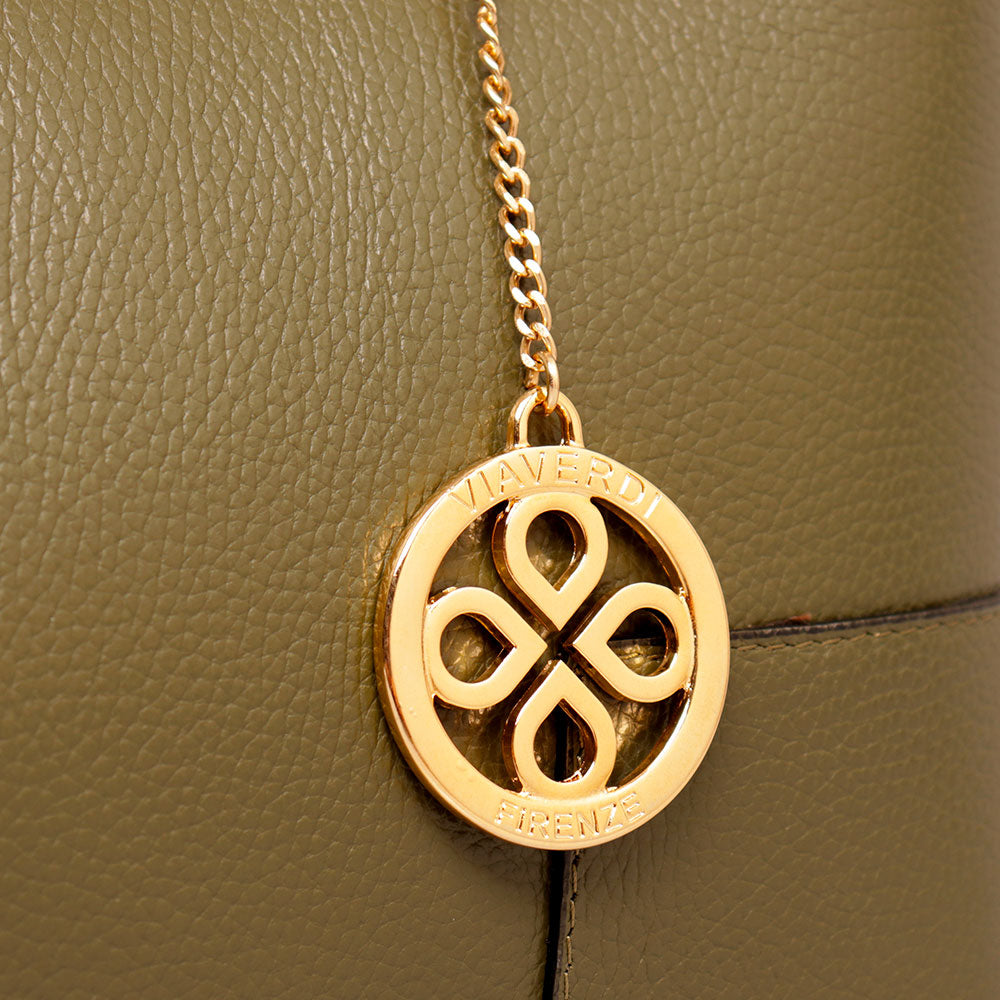 Borsa Grande VIAVERDI in Pelle Verde Made in Italy linea Volterra