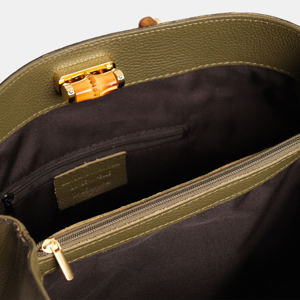 Borsa Grande VIAVERDI in Pelle Verde Made in Italy linea Volterra