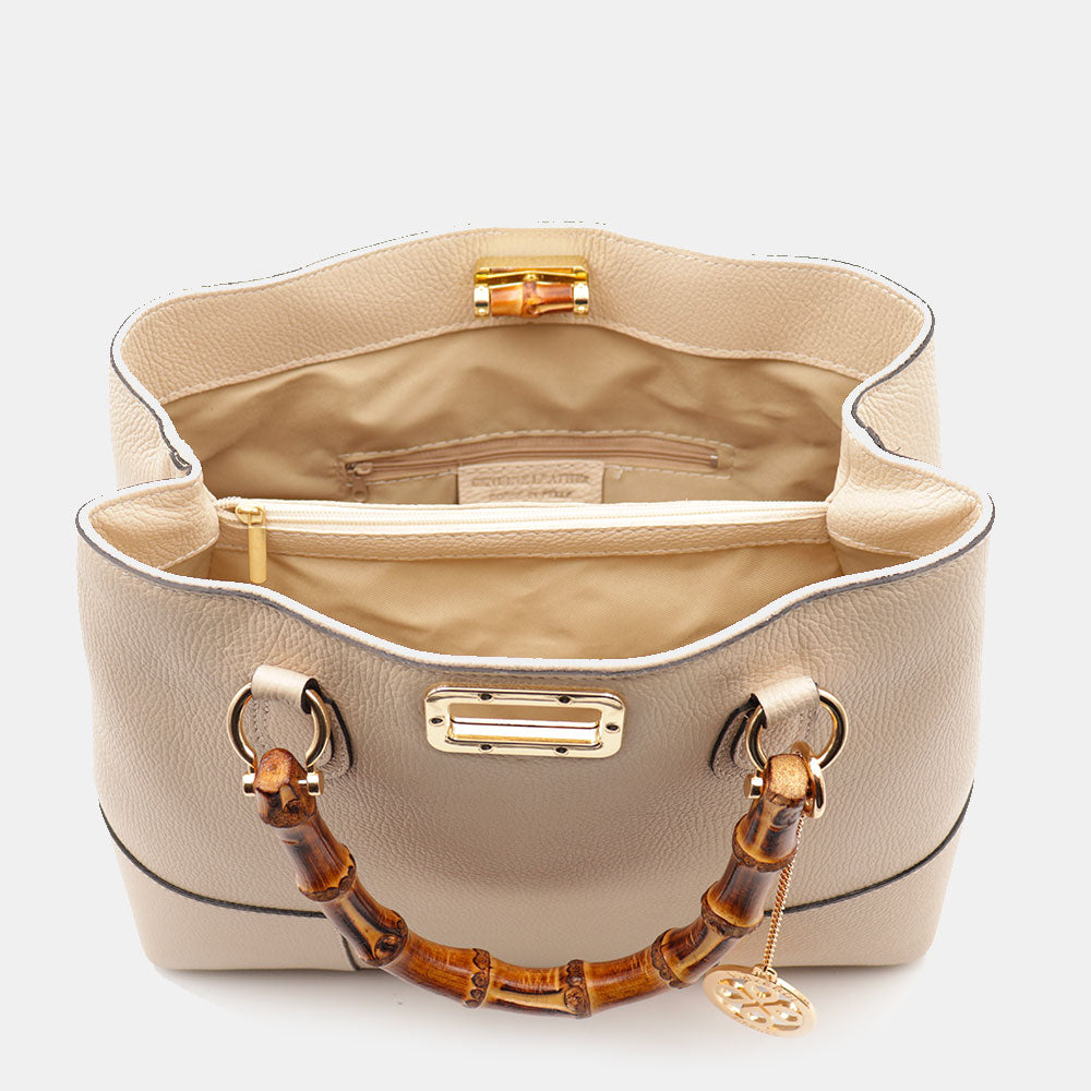 Borsa Grande a Mano VIAVERDI in Pelle Beige Chiaro Made in Italy linea Volterra