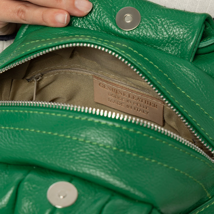 Borsa a Mano con Tracolla VIAVERDI in Pelle Verde Made in Italy linea Barga