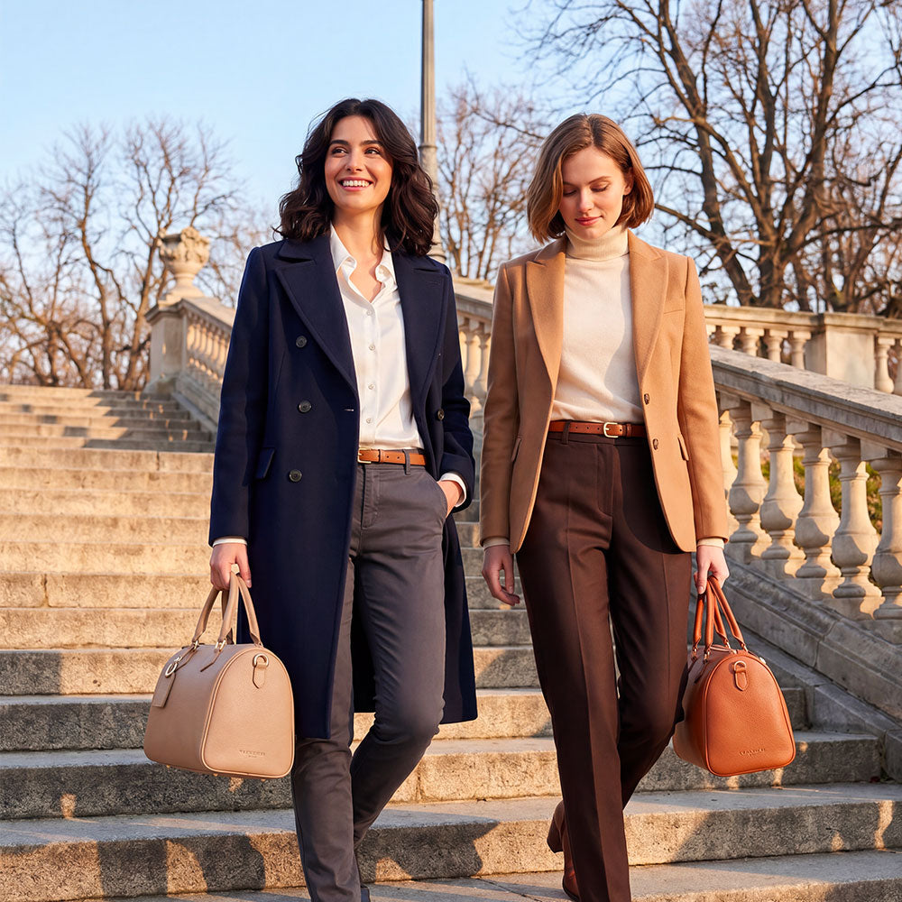 Ledertasche Boston Bag in der Farbe Cuoio VIAVERDI Made in Italy Linie San Gimignano