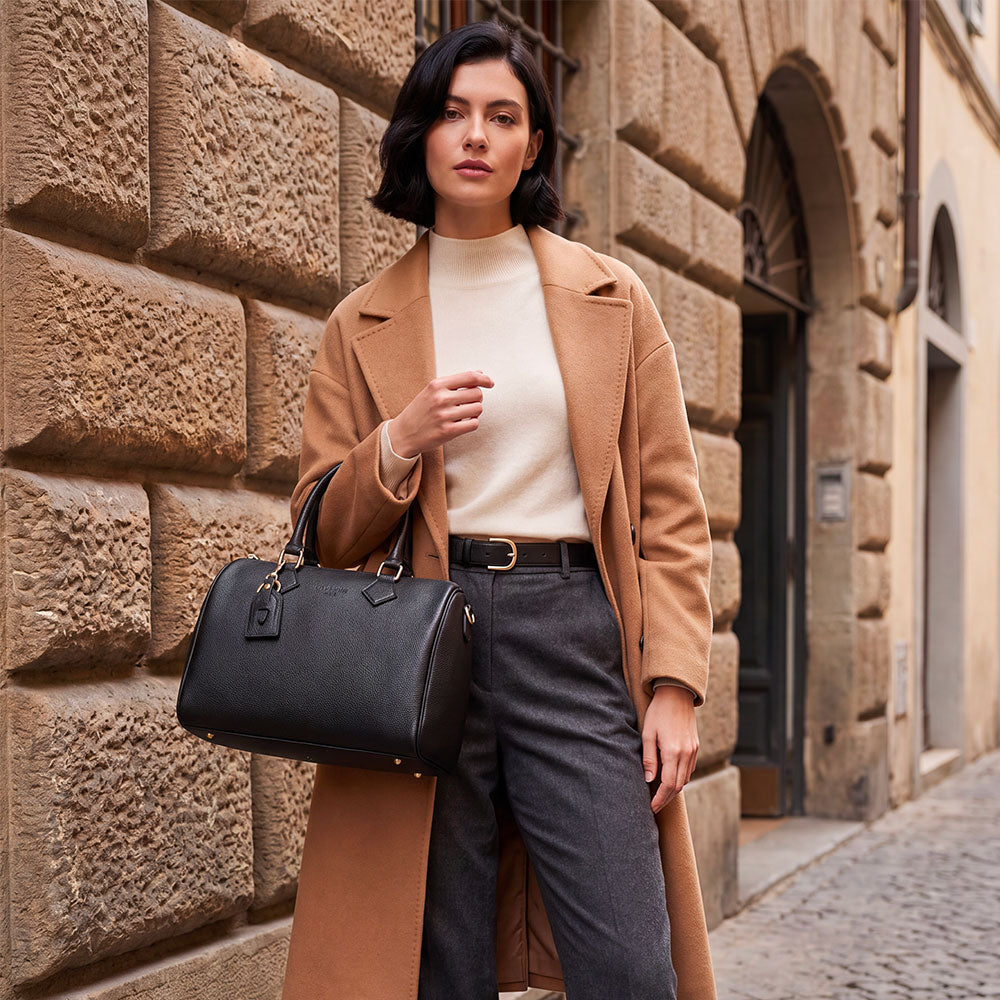 Borsa Bauletto in Pelle Nera VIAVERDI Made in Italy Linea San Gimignano