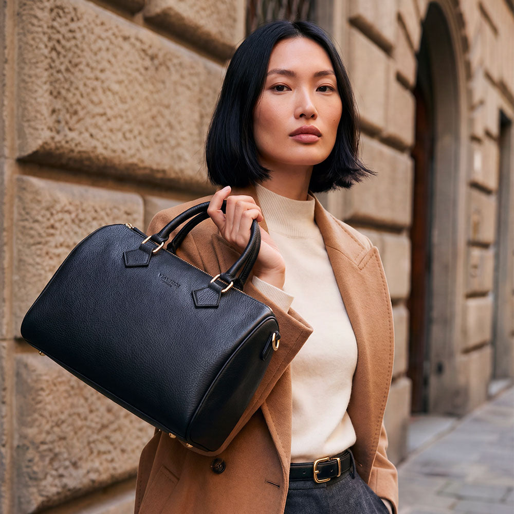 Bolso de Mano de Piel Negra VIAVERDI Made in Italy
