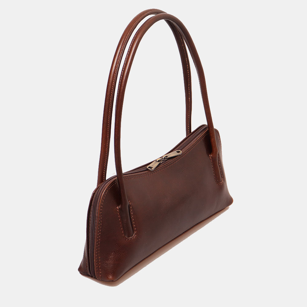 Borsa a Spalla VIAVERDI in Pelle Marrone Testa di Moro Made in Italy linea Firenze