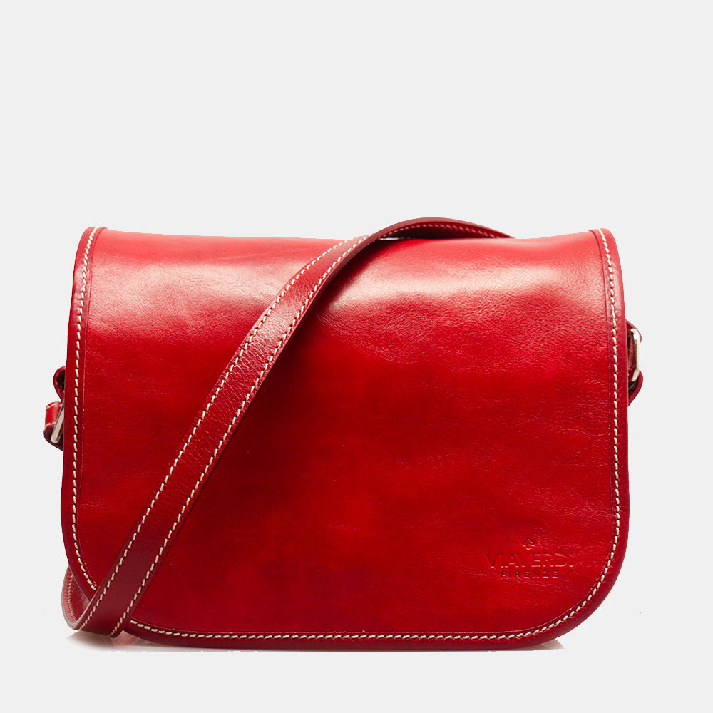 Borsa a Tracolla VIAVERDI in Pelle Rossa Made in Italy linea Firenze