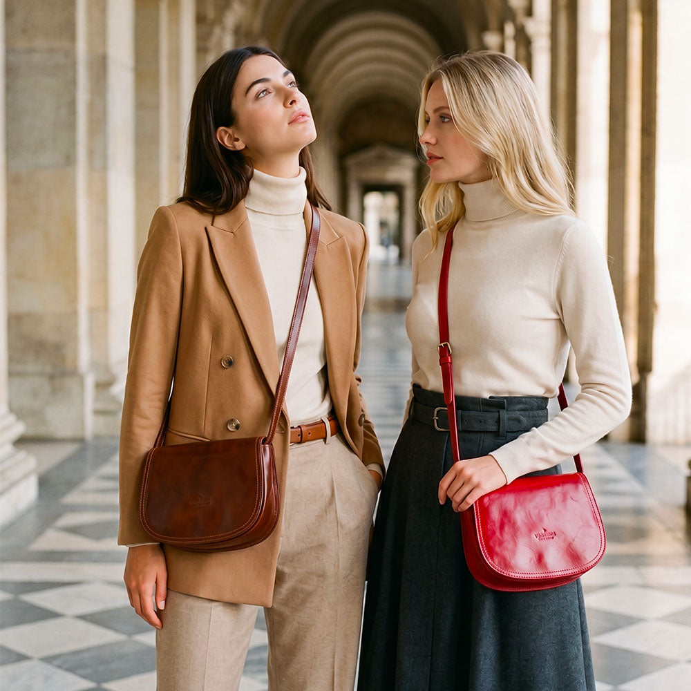 Borsa a Tracolla VIAVERDI in Pelle Rossa Made in Italy linea Firenze