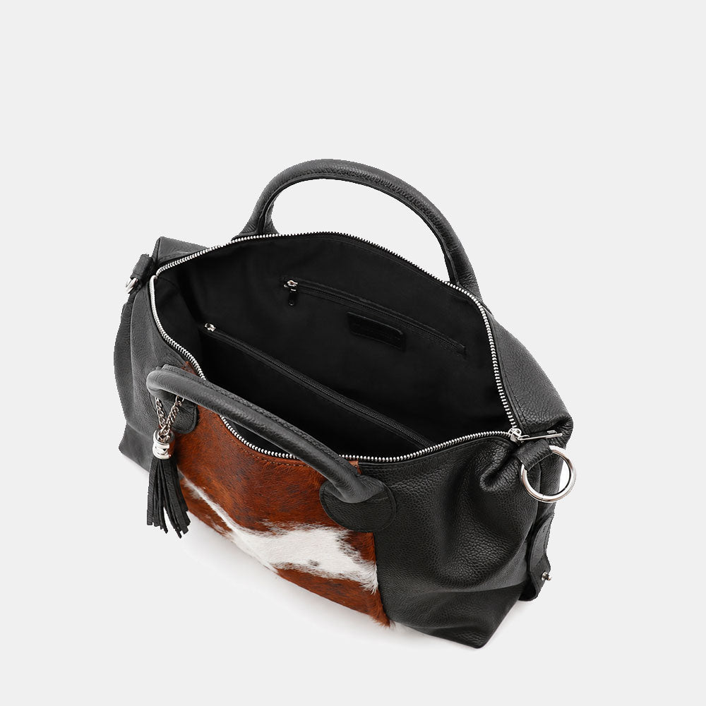 Handbag ViaVerdi in Pony Hair and Black Leather, Made in Italy – Line Cortona
