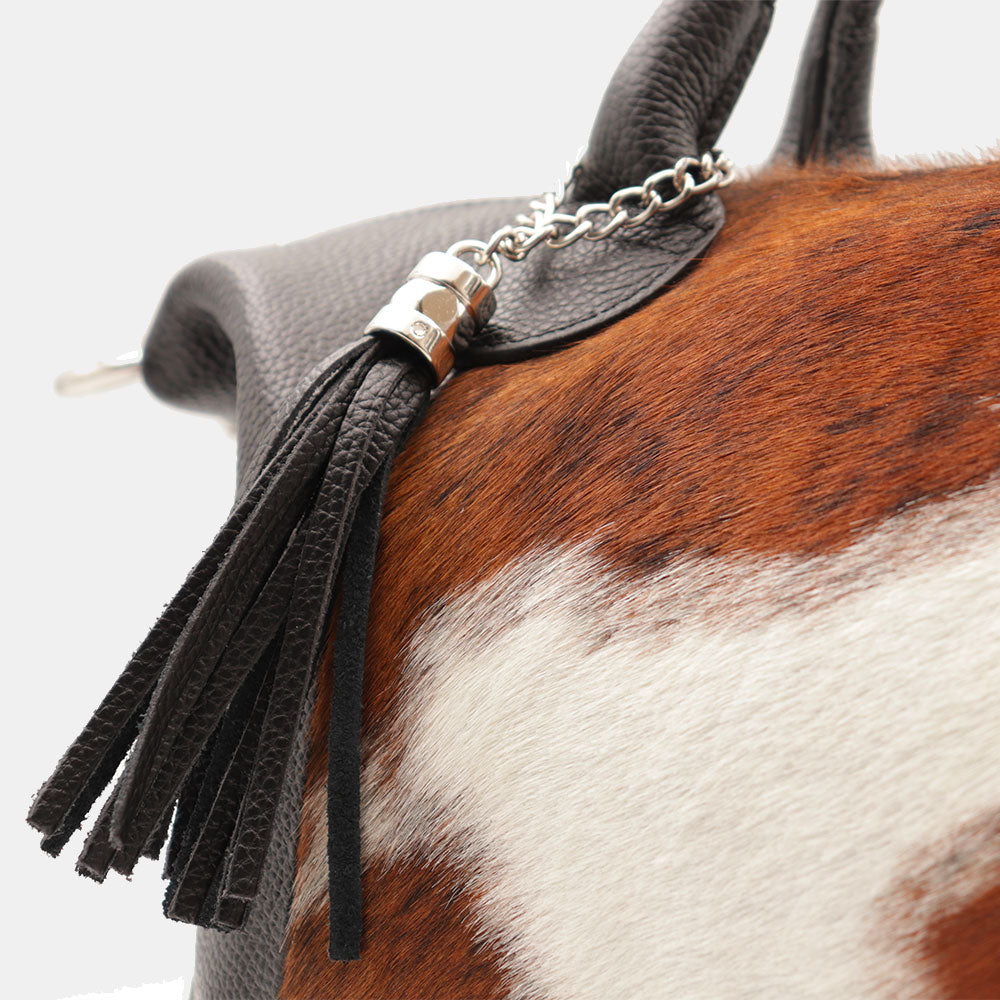 Handbag ViaVerdi in Pony Hair and Black Leather, Made in Italy – Line Cortona
