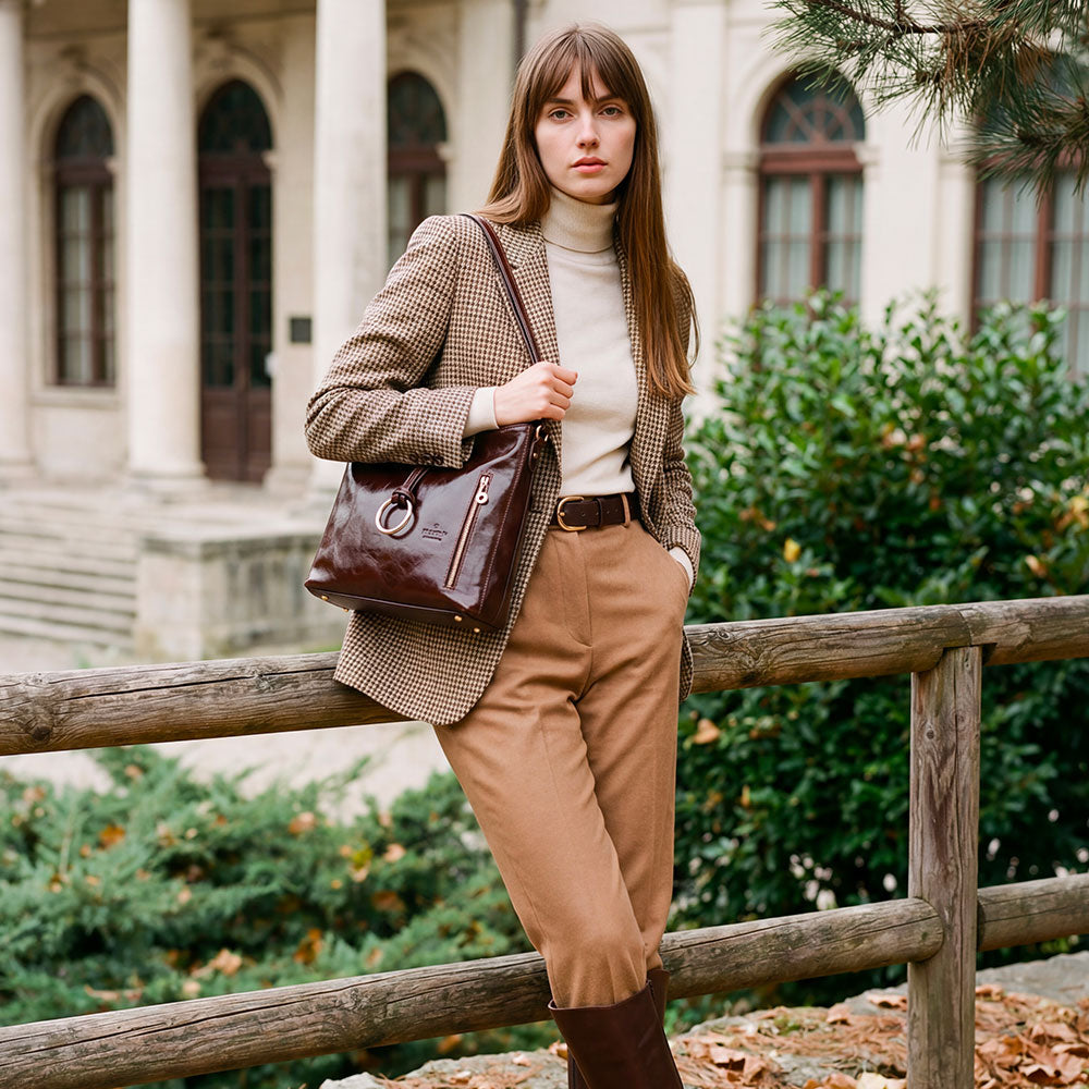 Borsa Hobo a Spalla VIAVERDI in Pelle Marrone Testa Moro Made in Italy linea Firenze