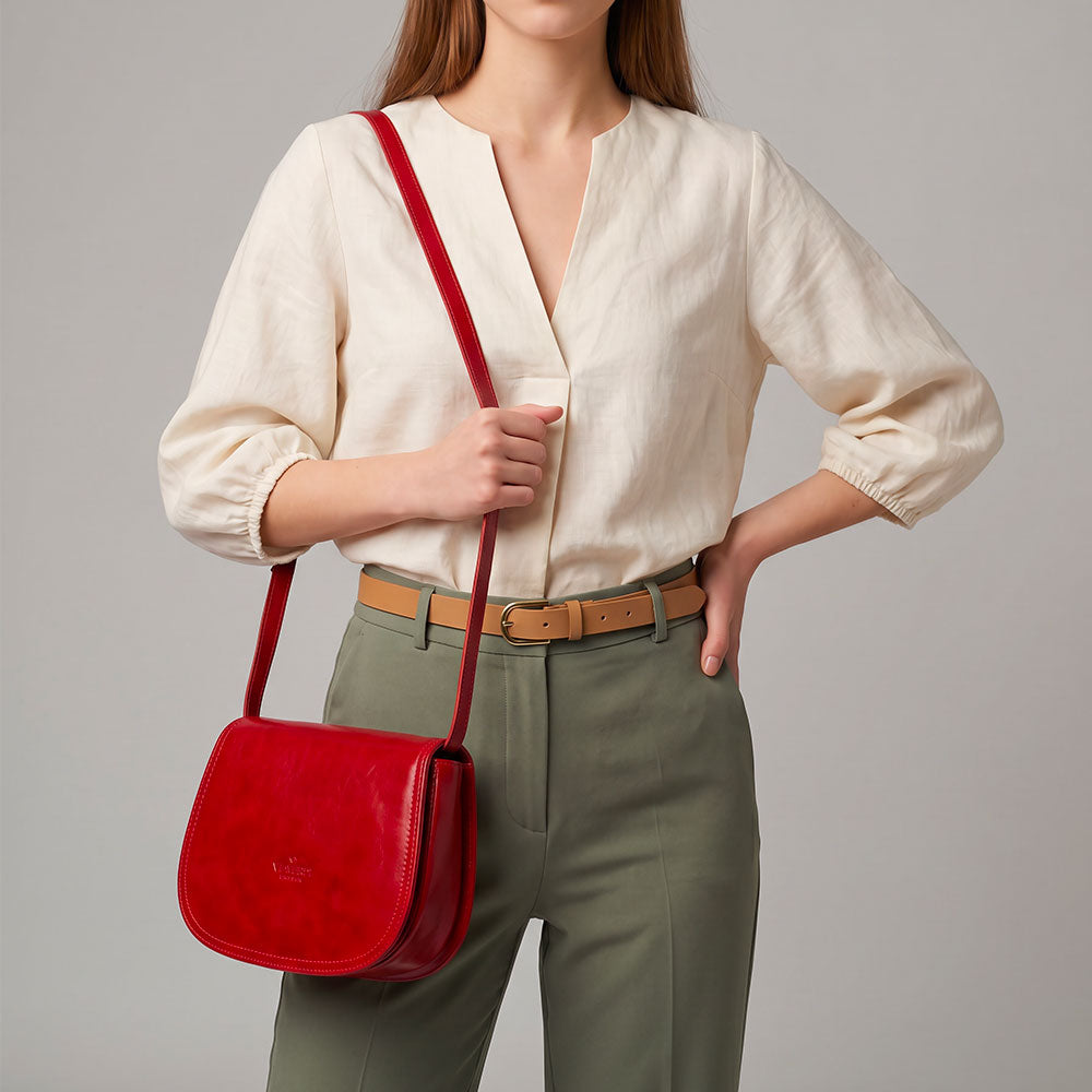 Borsa a Tracolla VIAVERDI in Pelle Rossa Made in Italy linea Firenze