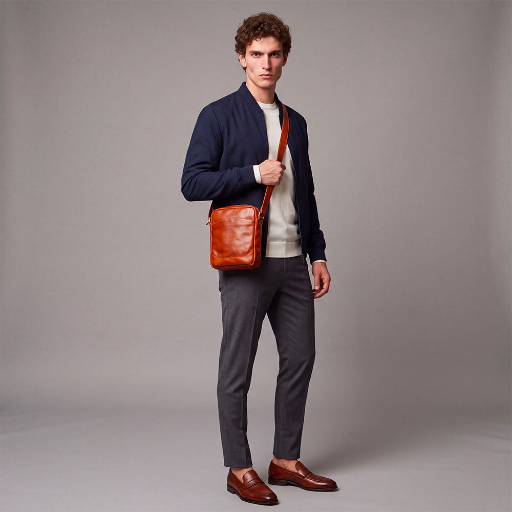 Herren Ledertasche Hellbraun VIAVERDI Made in Italy Florence Line