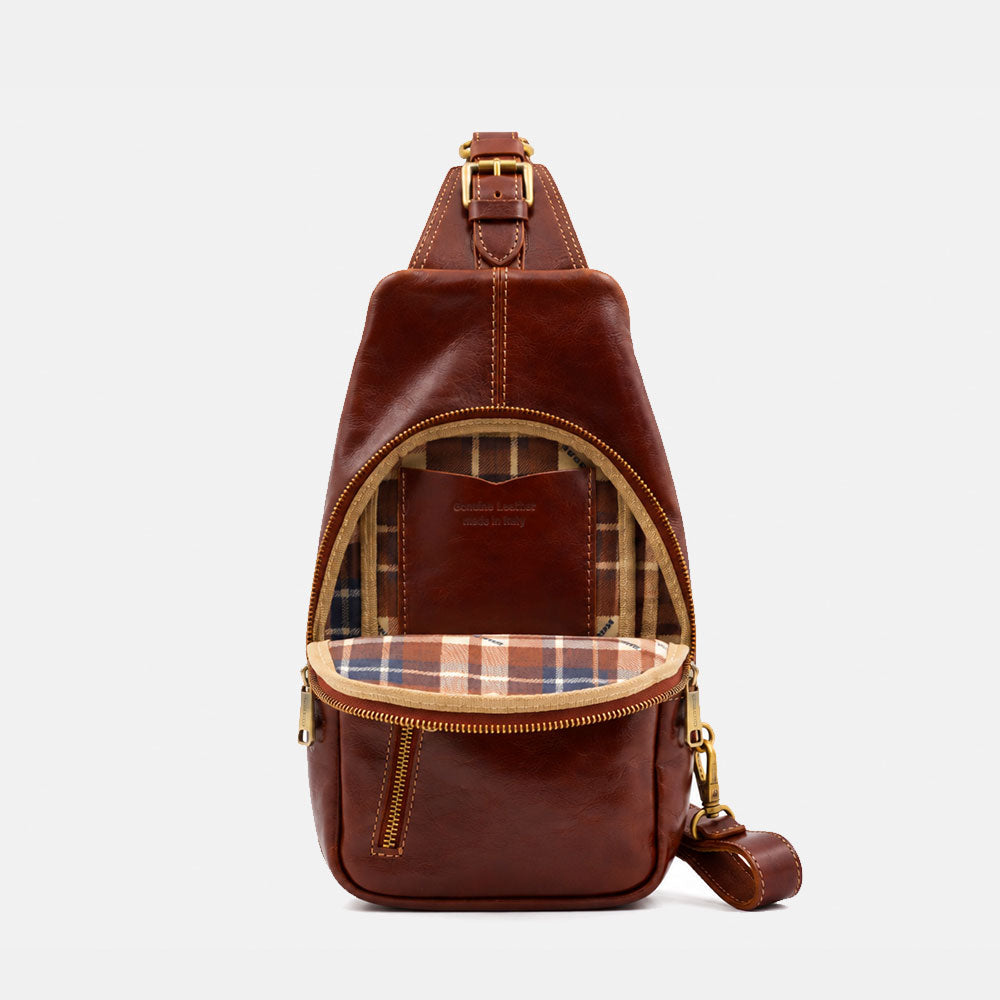 Mochila de un hombro de piel marrón ViaVerdi, Made in Italy – línea Firenze