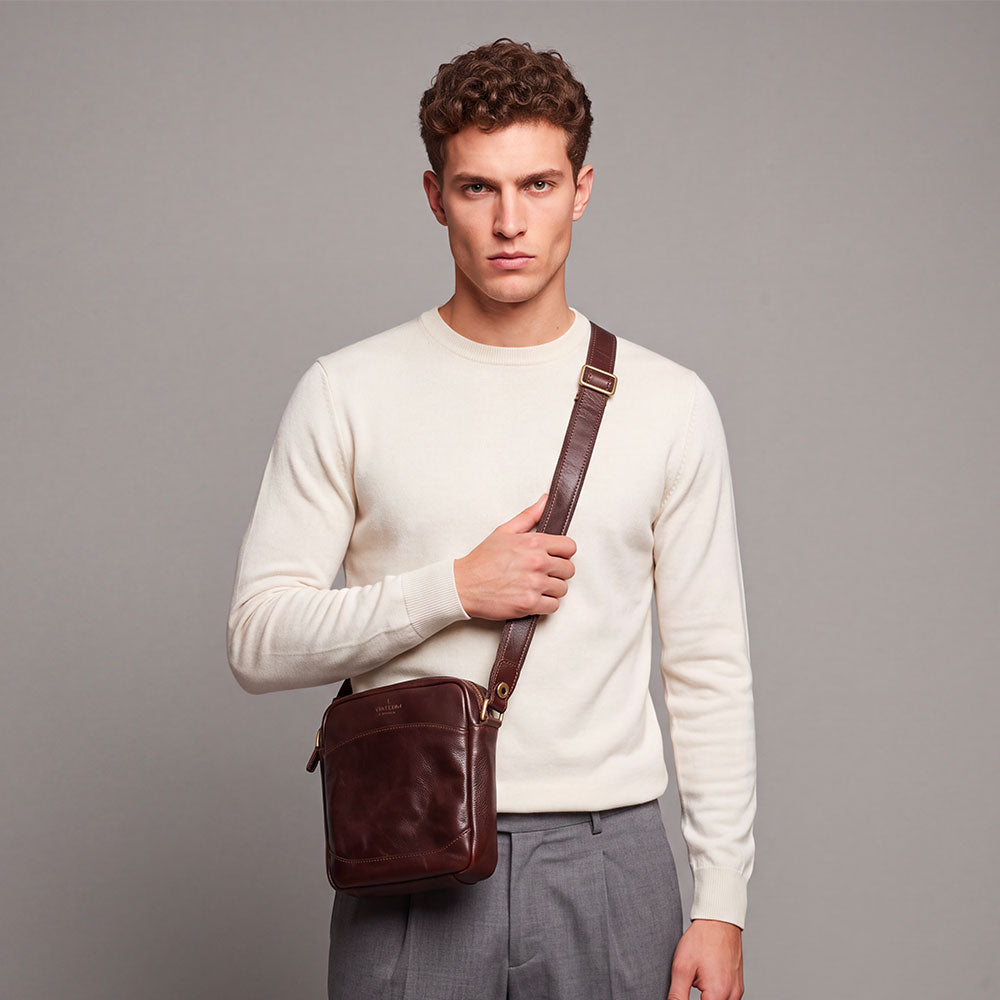 Braune Leder Herrentasche VIAVERDI Made in Italy Florence Line