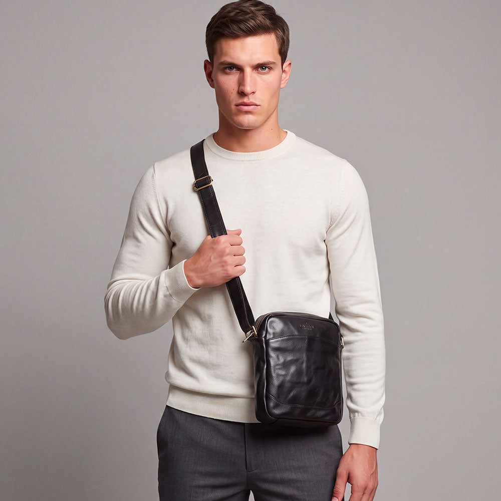 Schwarze Herrentasche aus Leder VIAVERDI Made in Italy Florence Line