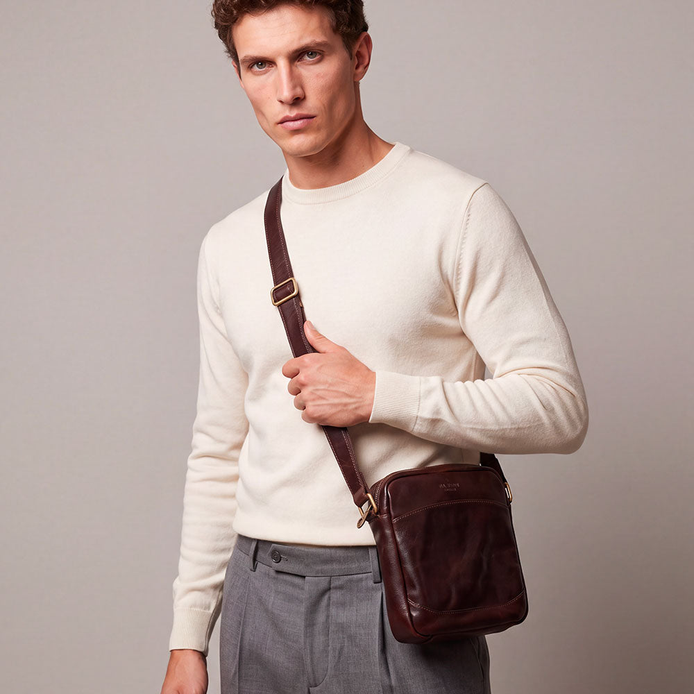 Braune Leder Herrentasche VIAVERDI Made in Italy Florence Line