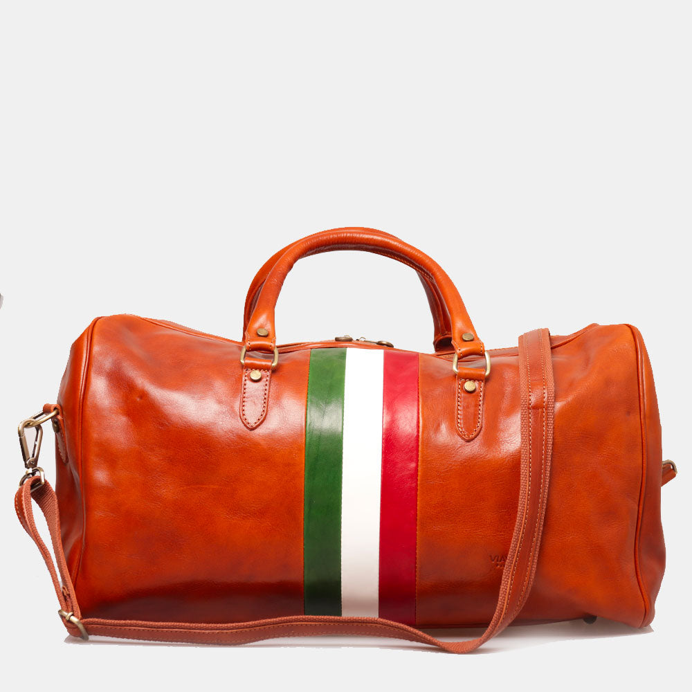 Borsone da Viaggio in Pelle color Cuoio VIAVERDI Made in Italy Linea Firenze