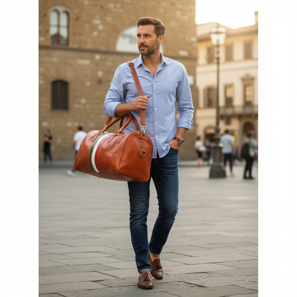 Reisetasche aus Leder in Hellbraun VIAVERDI Made in Italy Florence Line