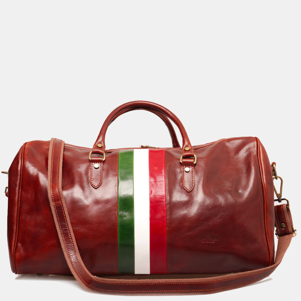 Borsone da Viaggio in Pelle Marrone VIAVERDI Made in Italy Linea Firenze