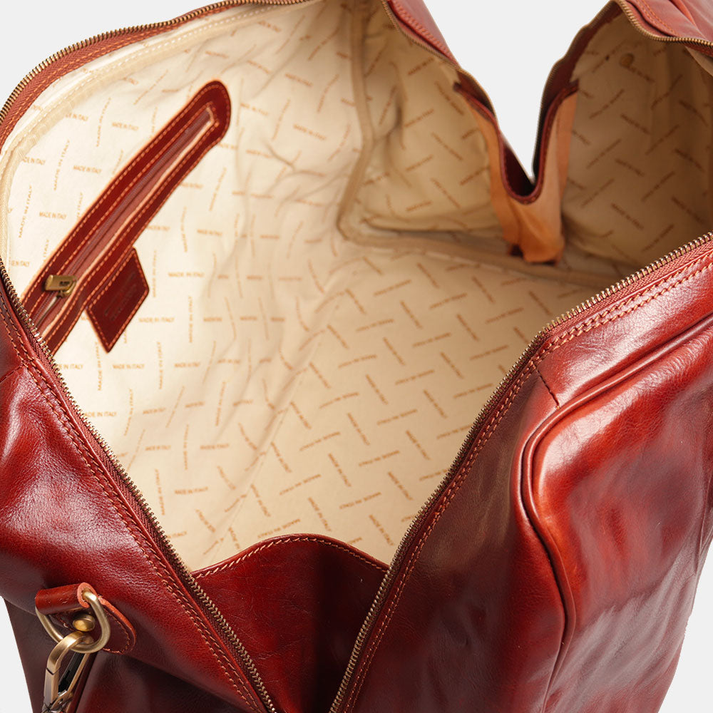 Borsone da Viaggio in Pelle Marrone VIAVERDI Made in Italy Linea Firenze