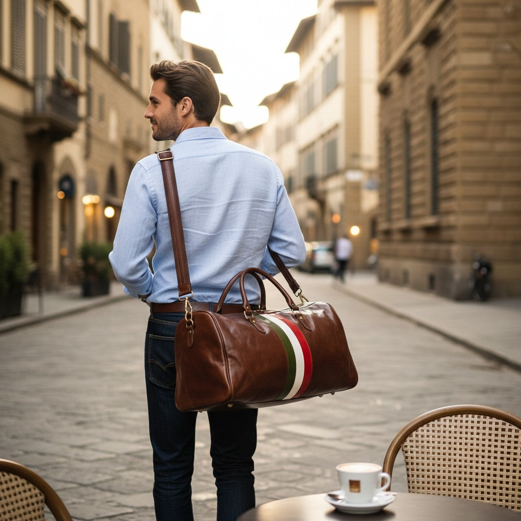 Bolsa de viaje de piel marrón oscuro ViaVerdi, Made in Italy – línea Firenze