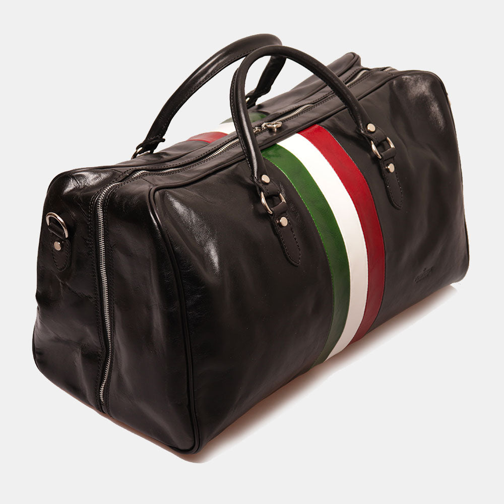 Borsone da Viaggio in Pelle Nero VIAVERDI Made in Italy Linea Firenze