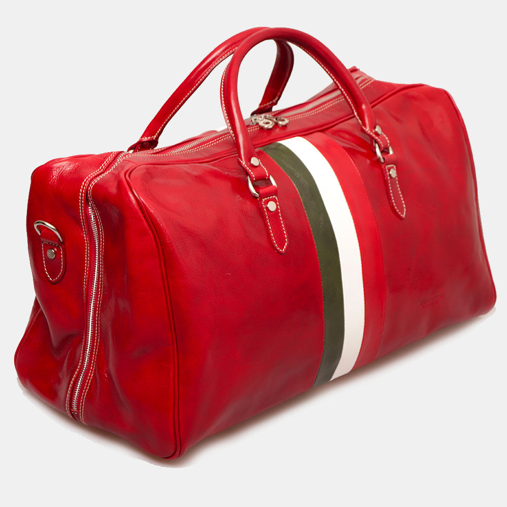 Borsone da Viaggio in Pelle Rosso VIAVERDI Made in Italy Linea Firenze