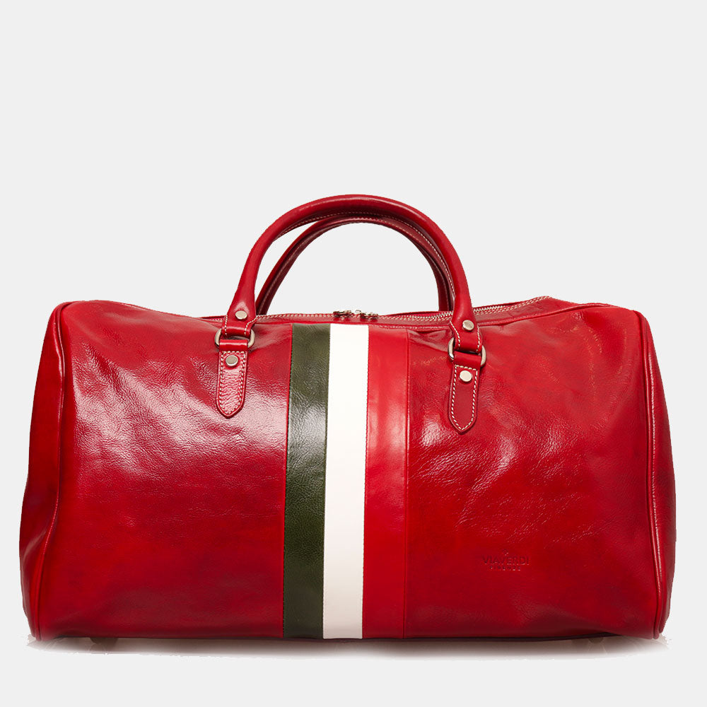 Borsone da Viaggio in Pelle Rosso VIAVERDI Made in Italy Linea Firenze