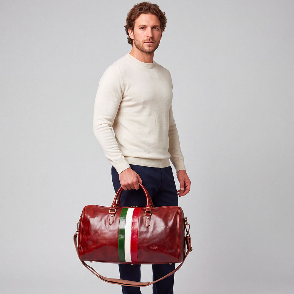Reisetasche aus braunem Leder VIAVERDI, hergestellt in Italien, Linie Florence