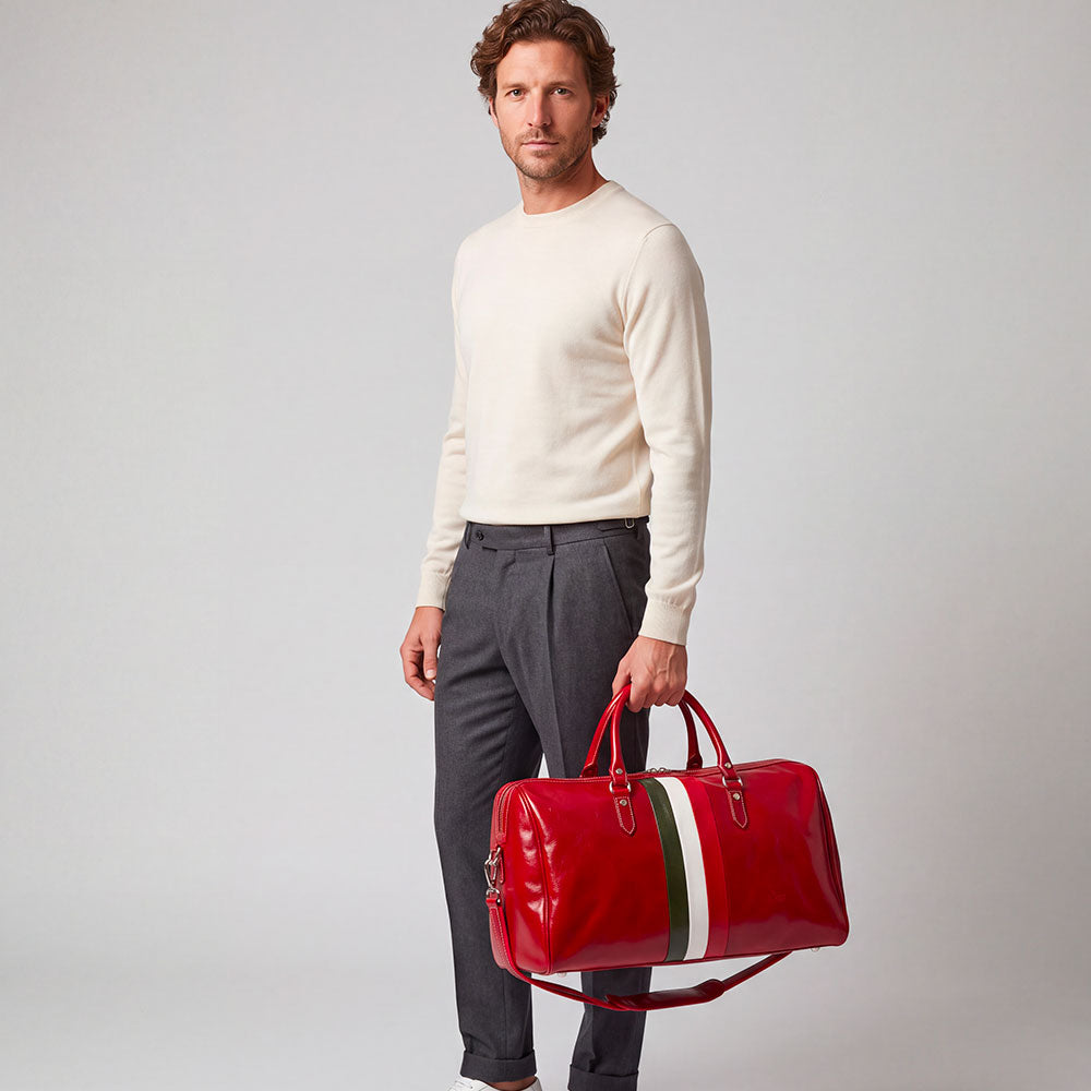 Rote Reisetasche aus Leder VIAVERDI Made in Italy Florence Line