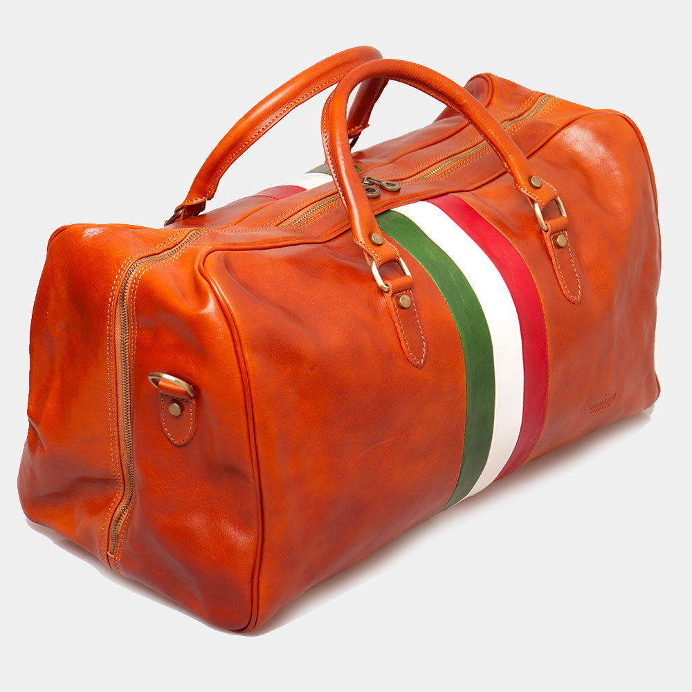 Borsone da Viaggio in Pelle color Cuoio VIAVERDI Made in Italy Linea Firenze