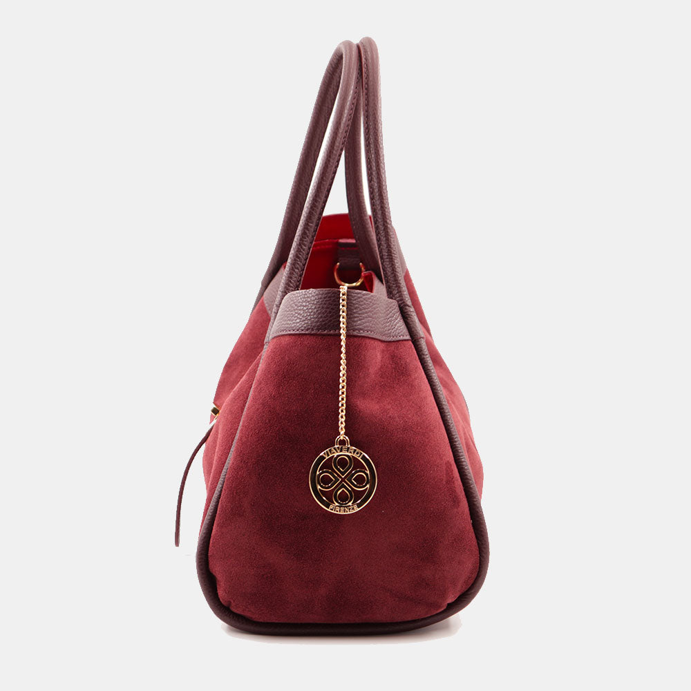 Borsa Donna a Spalla VIAVERDI in Camoscio e Pelle Bordeaux Made in Italy linea Cortona