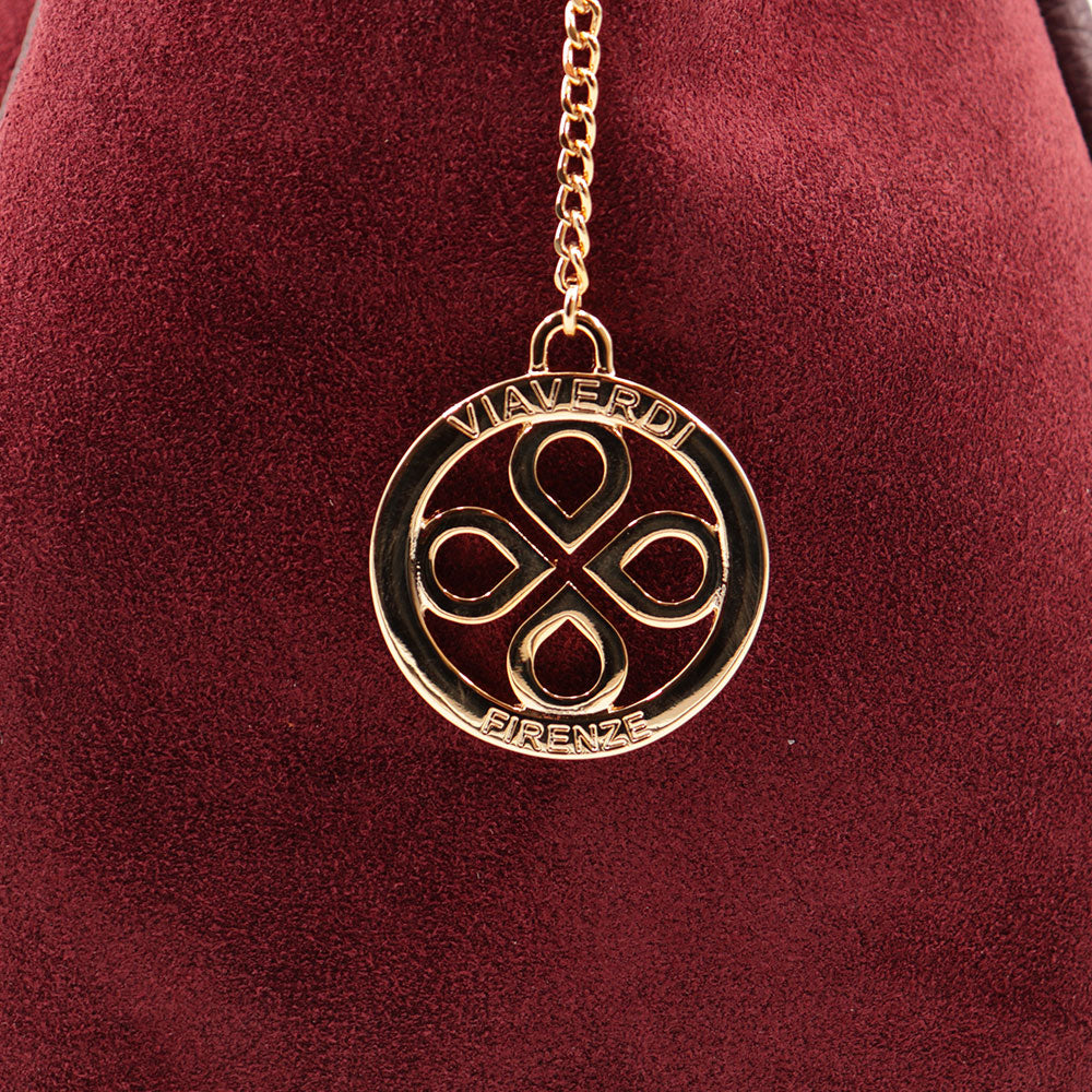 Borsa Donna a Spalla VIAVERDI in Camoscio e Pelle Bordeaux Made in Italy linea Cortona