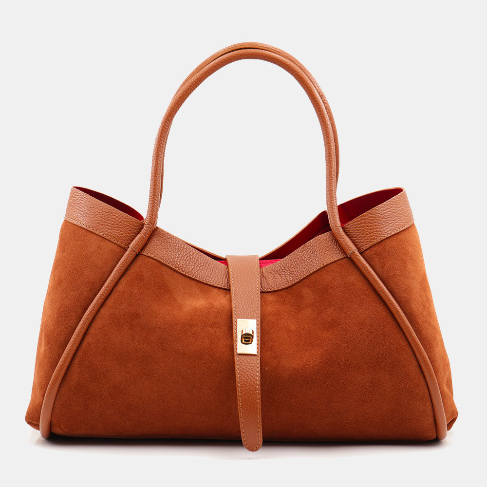 Borsa Donna a Spalla VIAVERDI in Camoscio e Pelle Marrone Made in Italy linea Cortona