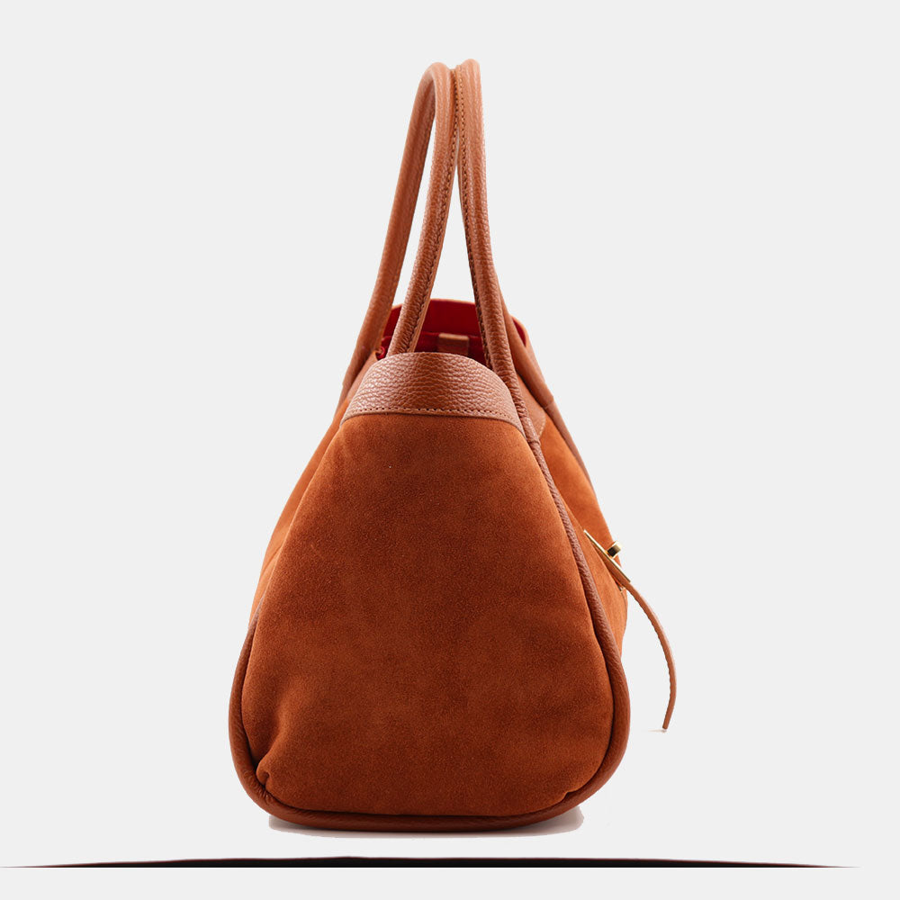 Borsa Donna a Spalla VIAVERDI in Camoscio e Pelle Marrone Made in Italy linea Cortona