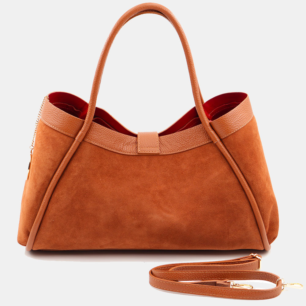 Borsa Donna a Spalla VIAVERDI in Camoscio e Pelle Marrone Made in Italy linea Cortona