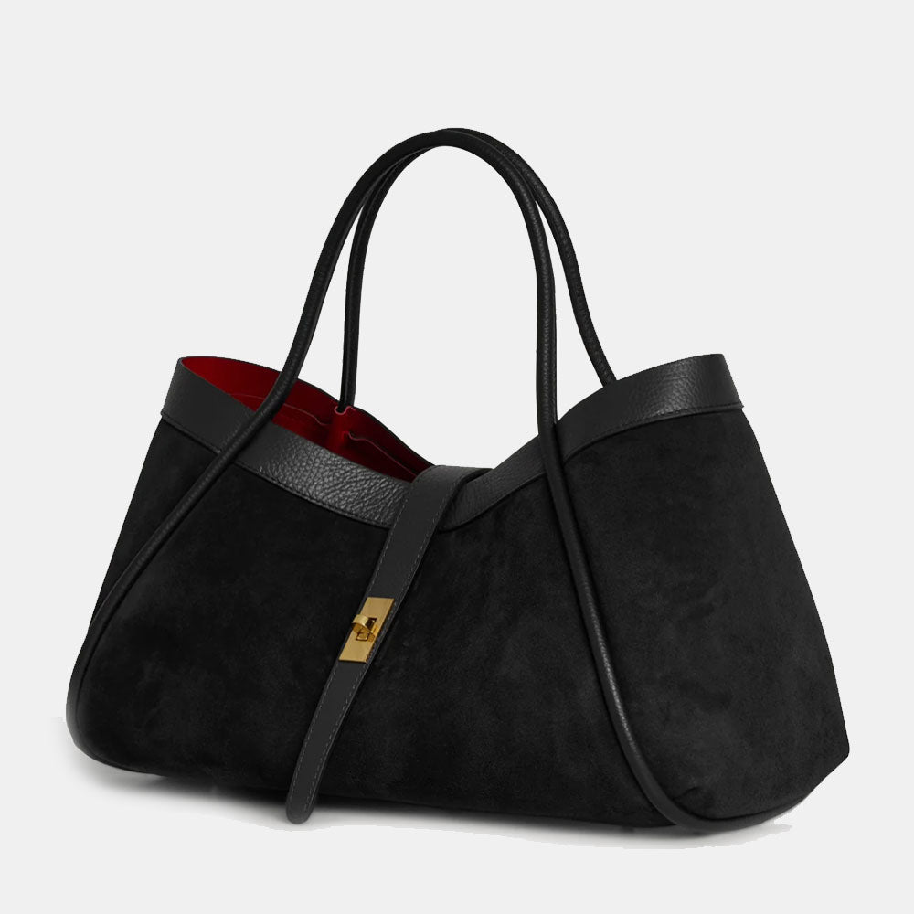 Borsa Donna a Spalla VIAVERDI in Camoscio e Pelle Nera Made in Italy linea Cortona