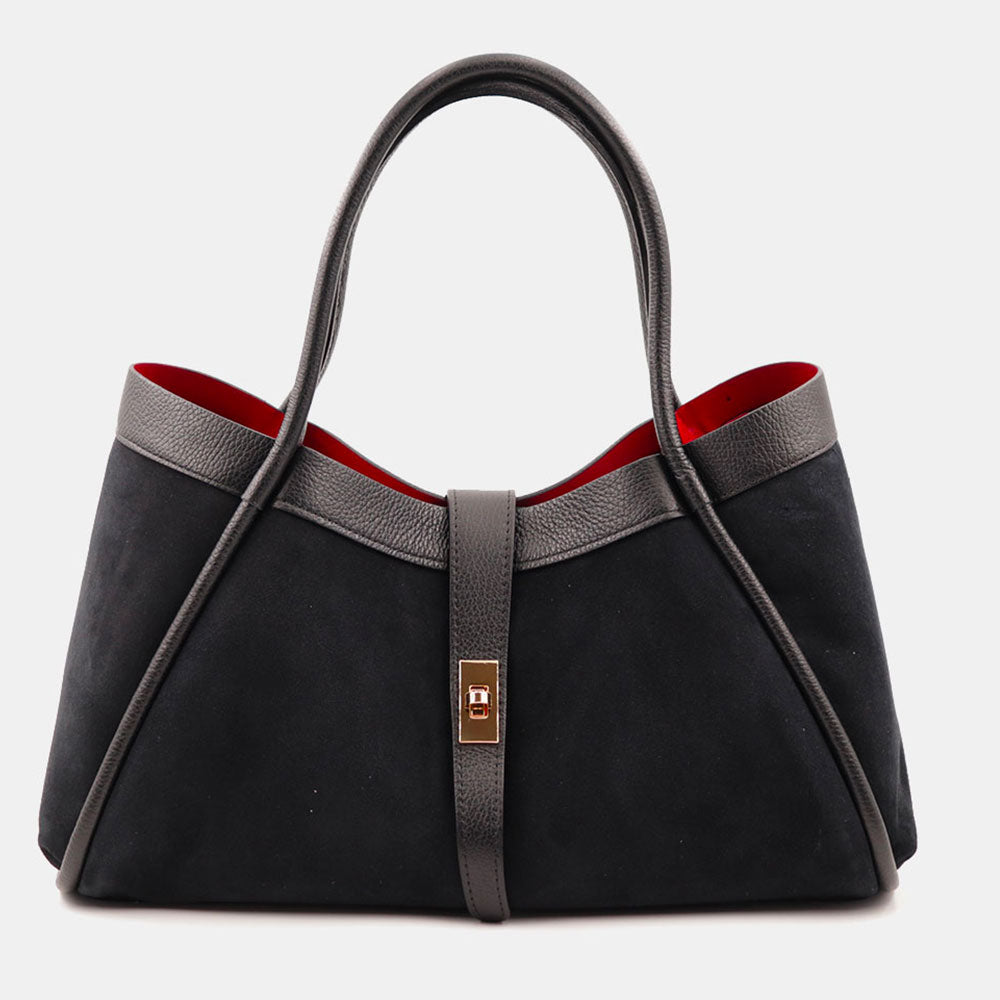 Borsa Donna a Spalla VIAVERDI in Camoscio e Pelle Nera Made in Italy linea Cortona