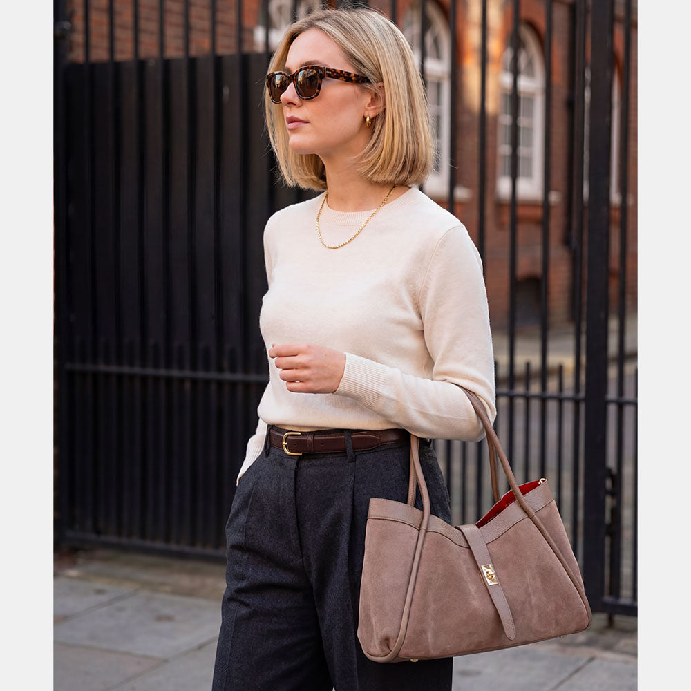 Borsa Donna a Spalla VIAVERDI in Pelle Taupe Chiaro Made in Italy linea Cortona