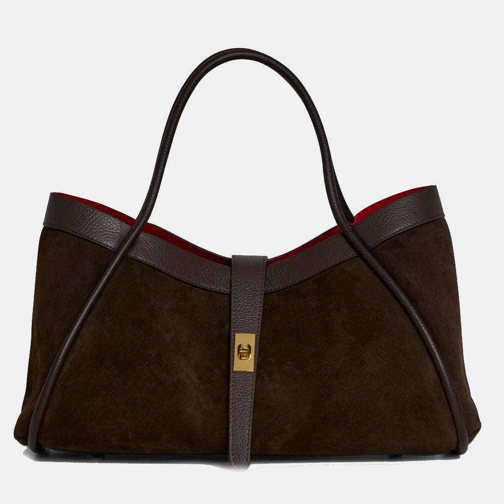 Borsa Donna a Spalla VIAVERDI in Camoscio e Pelle Testa di Moro Made in Italy linea Cortona