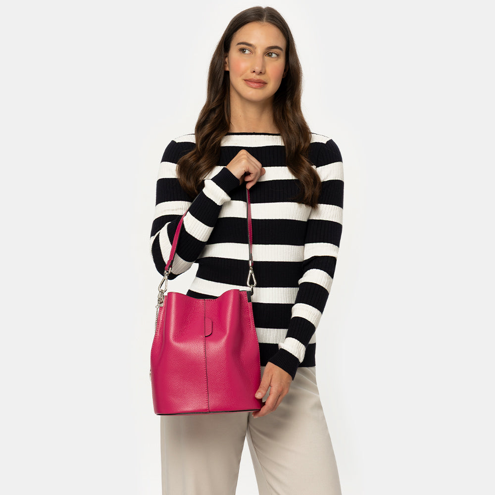 Borsa Secchiello con Tracolla VIAVERDI in Pelle Rosa Made in Italy linea Capalbio