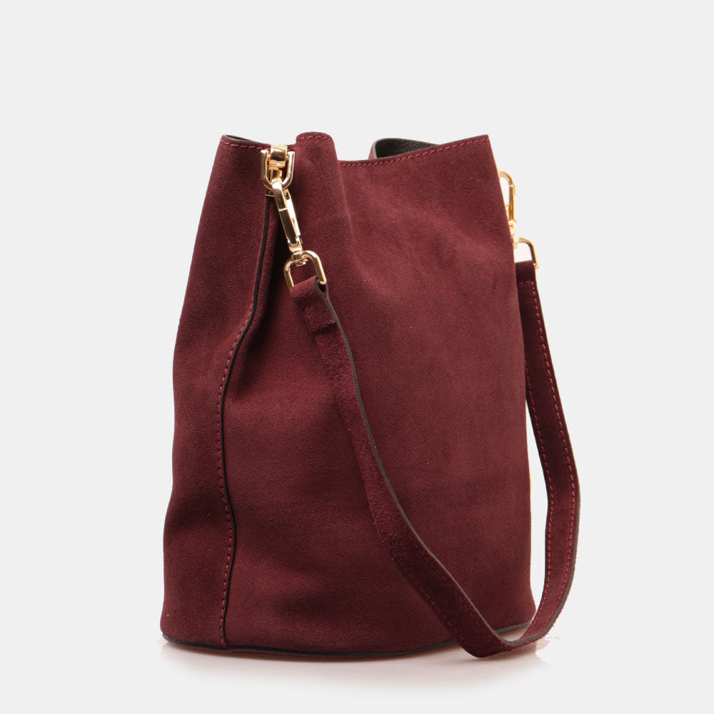 Borsa Secchiello con Tracolla VIAVERDI in Camoscio Bordeaux Made in Italy linea Capalbio