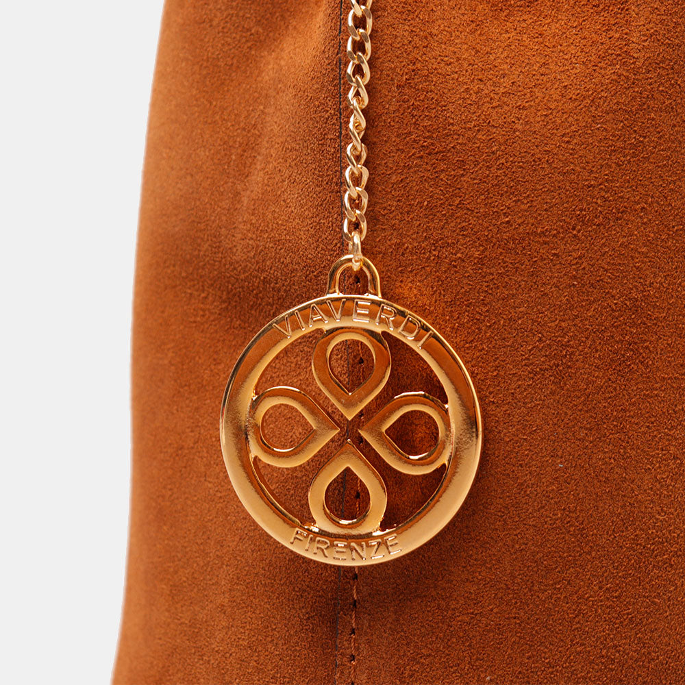 Borsa Secchiello con Tracolla VIAVERDI in Camoscio color Cuoio Made in Italy linea Capalbio